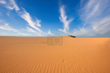 Arid Landschaft mit Meer und wunderschönem blauen Himmel in den Taroa-Dünen. Guajira, Kolumbien. 