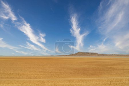 Beautiful desert landscape with blue sky at Cabo de Vela. La Guajira, Colombia.
