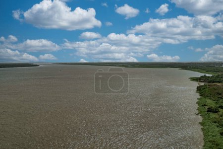 Natural landscape with a view of the Magdalena River and blue sky. Colombia. 