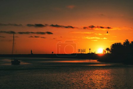 Foto de Faro de Felgueiras en silueta con hermoso cielo colorido al atardecer. Oporto, Portugal. - Imagen libre de derechos