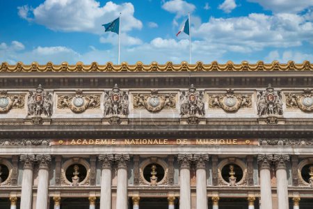Paris, France. April 24, 2022: National Academy of Music - Opera House with blue sky.