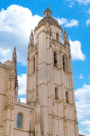 Segovia, Espaa. April 28, 2022: Segovia Cathedral with blue sky.