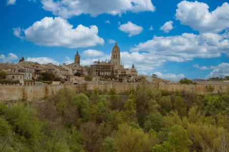 Segovia, Espaa. April 28, 2022: Walls and cathedral of Segovia.