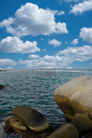 Landscape on beaches of Tayrona National Park with blue sky. Santa marta colombia.