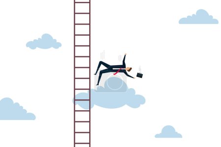 Illustration for Business failure, aspiration businessman falling from high ladder or stair cases. - Royalty Free Image