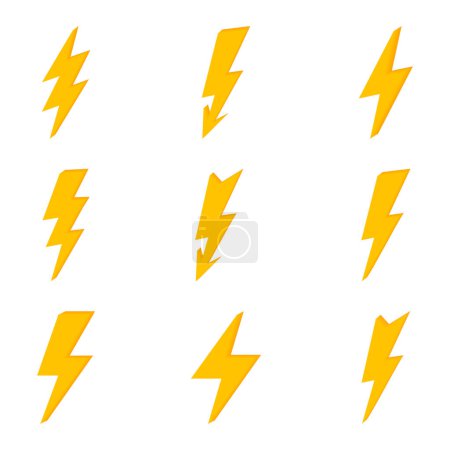 Illustration for Lightning set. Flat Yellow Lightning or Thunderbolt Collection - Royalty Free Image