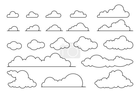 Téléchargez les photos : Collection vectorielle de nuages de contour de différentes formes et tailles. Symbole Cloud pour la conception, site Web, logo, application, interface utilisateur. - en image libre de droit