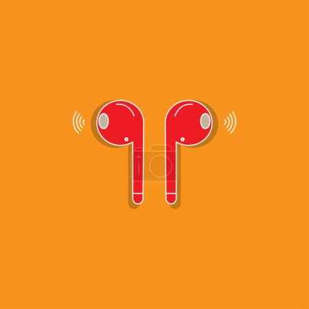 Ilustración de Wireless Headphone concept icon, vector isolated on white background. Fashion Wireless electronics earphones in red color - Imagen libre de derechos