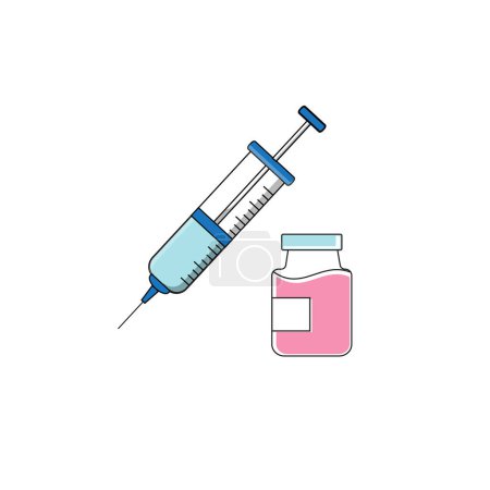 Illustration for Vaccination color icon. Medical injection. Contraceptive syringe shot. HIV, hepatitis precaution procedure. Safe sex. Female, male healthcare. Pharmaceutical vial. Isolated vector illustration - Royalty Free Image