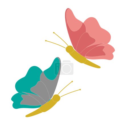 Téléchargez les illustrations : Set of butterflies of different colors and shapes isolated on white background. Beautiful flying insects. Vector illustration in cartoon flat style. - en licence libre de droit