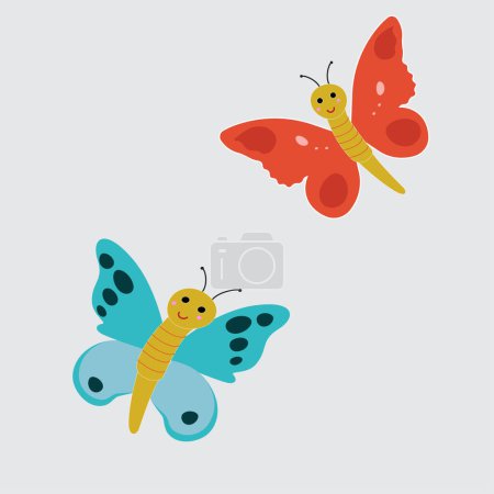 Téléchargez les illustrations : Set of butterflies of different colors and shapes isolated on white background. Beautiful flying insects. Vector illustration in cartoon flat style. - en licence libre de droit