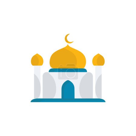 Muslim mosque isolated flat facade on white background. Flat with shadows architecture object. Vector cartoon design. Beautiful muslim temple icon illustration. Eastern cultural landmark.