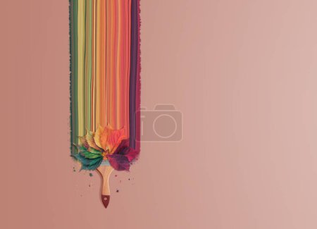Téléchargez les photos : Concept créatif minimal composition automnale faite de pinceau et de feuilles mortes colorées sur fond pastel avec espace de copie pour le texte. - en image libre de droit