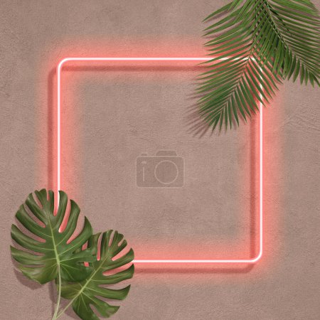 Photo for Minimal concept of Nature with copy space for text.Creative fluorescent color layout made of tropical leaves. Flat lay neon colors. Wall texture summer background. - Royalty Free Image
