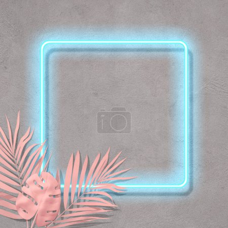 Photo for Minimal concept of Nature with copy space for text.Creative fluorescent color layout made of tropical leaves. Flat lay neon colors. Wall texture summer background. - Royalty Free Image