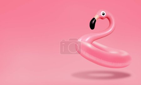 Foto de Composición de verano de moda hecha de flamenco rosa inflable sobre fondo rosa claro brillante. Concepto de verano mínimo. Arte creativo, estilo contemporáneo. Fondo de la bandera con espacio de escritura y espacio de copia. - Imagen libre de derechos