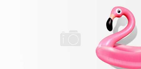 Téléchargez les photos : Composition tendance d'été en flamant rose gonflable sur fond de lumière.Concept d'été minimal.Art créatif, Style contemporainFond de bannière avec espace d'écriture et espace de copie. - en image libre de droit