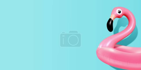 Foto de Composición moderna del verano hecha del flamenco rosado inflable en fondo azul claro brillante. Concepto mínimo del verano. Arte creativo, estilo contemporáneo. Fondo de la bandera con espacio de la escritura y espacio de la copia. - Imagen libre de derechos