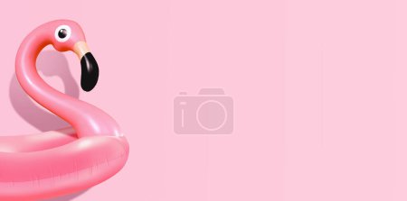 Téléchargez les photos : Composition tendance d'été en flamant rose gonflable sur fond rose clair lumineux.Concept d'été minimal.Art créatif, Style contemporainFond de bannière avec espace d'écriture et espace de copie. - en image libre de droit