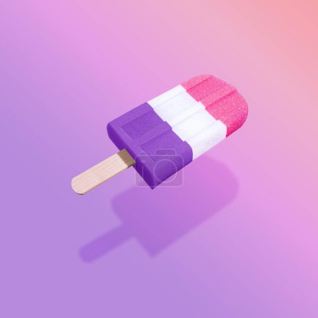 Photo for Popsicle ice cream with bright pink background and sun shadow. Summer food concept. - Royalty Free Image