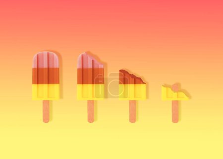 Photo for Ice cream popsicle summer concept. Minimal pastel yellow and red background idea. Flat lay. - Royalty Free Image