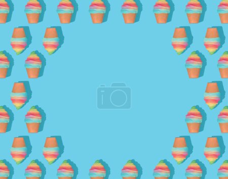 Foto de Patrón de helado colorido sobre fondo azul pastel. Creativo mínimo verano plano laico. - Imagen libre de derechos
