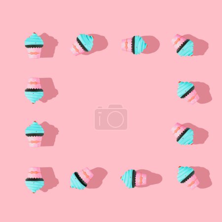 Photo for Colorful pattern of ice cream on a pastel pink background. Creative minimum summer flat laying. - Royalty Free Image