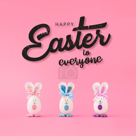 Photo for Happy Easter minimal concept.Creative composition with Cute and funny Easter Bunnies made of egg - Royalty Free Image
