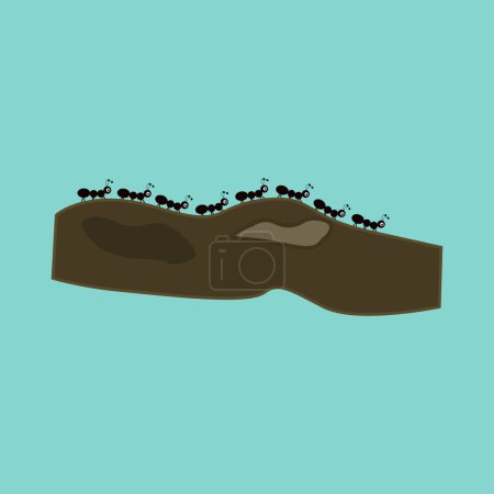 Téléchargez les illustrations : Illustration d'une ligne de fourmis sur un tronc d'arbre. fourmis mignonnes. - en licence libre de droit