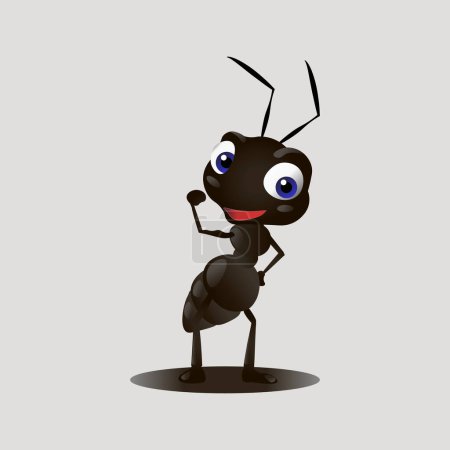 Dessin animé vecteur fourmi noire. joli personnage de fourmi. fourmi heureuse et amusante.