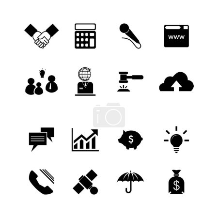 Finanzas y negocios colección de iconos planos negros.