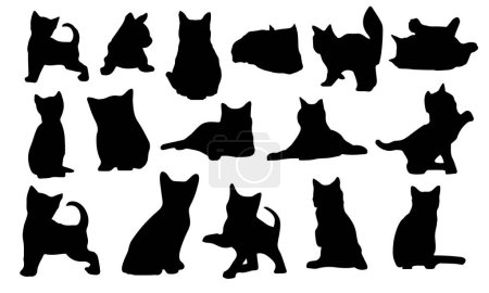 Set de siluetas negras de gatos y gatitos aislados sobre fondo blanco.