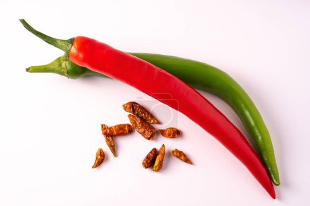 red green paprika chili on white background