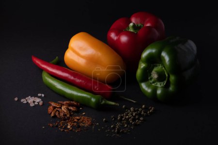 légumes colorés paprika chili sur fond noir
