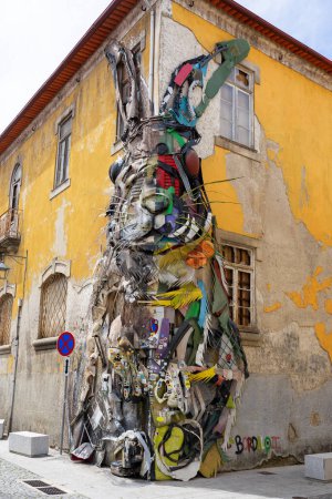 Photo for 06.22.2023. Porto, Portugal: colorful rabbit bunny trash art in Porto Portugal . - Royalty Free Image