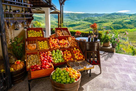 the most beautiful fruit vegetable shop with a nice view in Croatia Motovun .