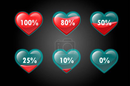 Foto de Life scale, health bar shaped hearts for game. Concept life percentage for GUI. - Imagen libre de derechos