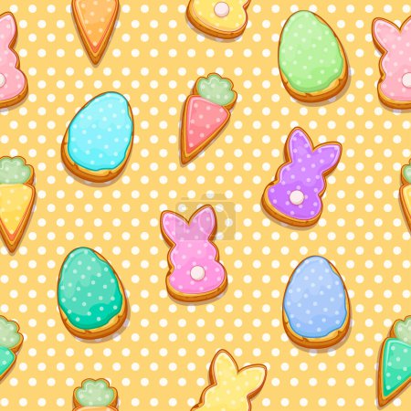 Photo for Easter cookies cute seamless pattern, festive wrapping texture. Yellow background with bunnies and eggs for wallpaper. - Royalty Free Image