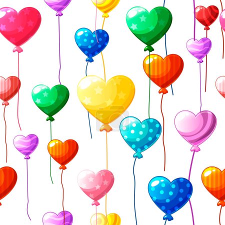 Téléchargez les photos : Seamless pattern heart-shaped colored balloons in the white background. Love texture for wrapping, wallpaper for Valentines Day. - en image libre de droit