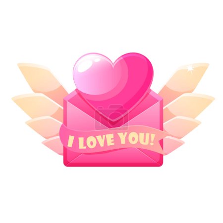 Foto de Valentines Day envelope letter icon with heart. Pink icon with the inscription I love you. - Imagen libre de derechos