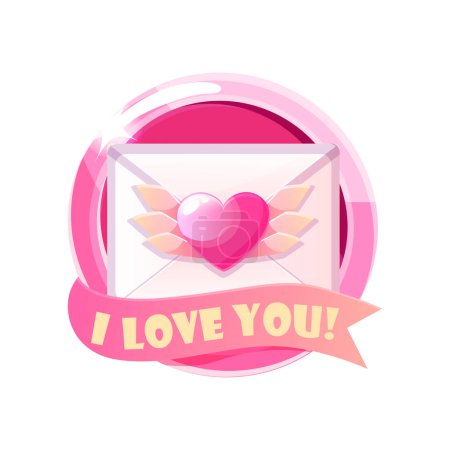 Foto de Valentines Day envelope letter icon with wings. Pink icon in a frame with the inscription I love you. - Imagen libre de derechos