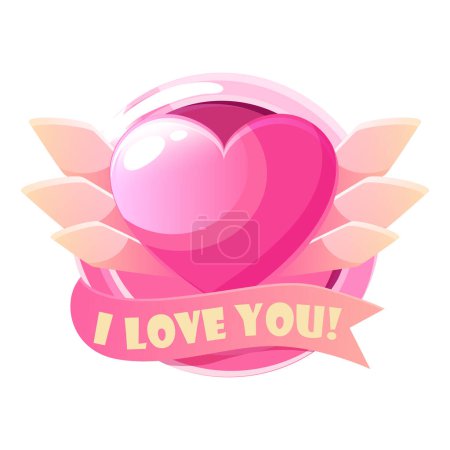 Foto de Valentines Day pink heart icon with wings. Icon heart shape frame with the inscription I love you. - Imagen libre de derechos