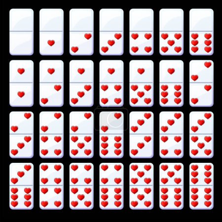 Photo for Set isolated valentine classic dominoes with hearts. Collection of romantic domino chips. - Royalty Free Image