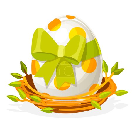 Téléchargez les photos : Isoled gift Egg in birds nest of twigs. Cartoon object - en image libre de droit