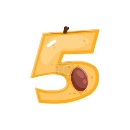 Photo for Cartoon Fruit peach number 5, digit five - Royalty Free Image