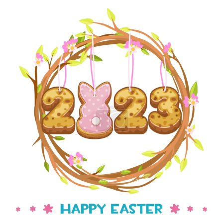 Téléchargez les photos : Couronne de Pâques décorative avec lapin et année 2023. Similaire copie JPG - en image libre de droit