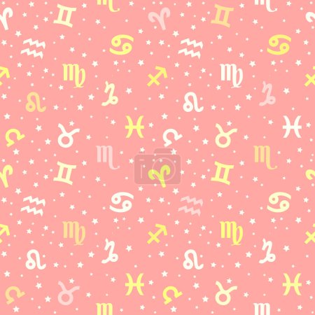 Photo for Background with signs of the zodiac. Astrology seamless pattern with zodiac signs in pastel pink. Similar JPG copy - Royalty Free Image