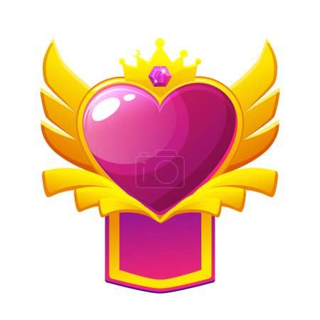 Photo for Game badges violet Heart with wings and crown, game app badge icon. Similar JPG copy - Royalty Free Image