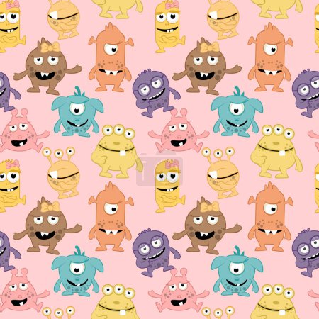 Photo for Pink seamless pattern of cute cartoon monsters. Baby pattern. Similar JPG copy - Royalty Free Image