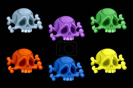 Photo for Colored human skulls and crossbones. Roger symbols. Pirate scull icons. Similar JPG copy - Royalty Free Image